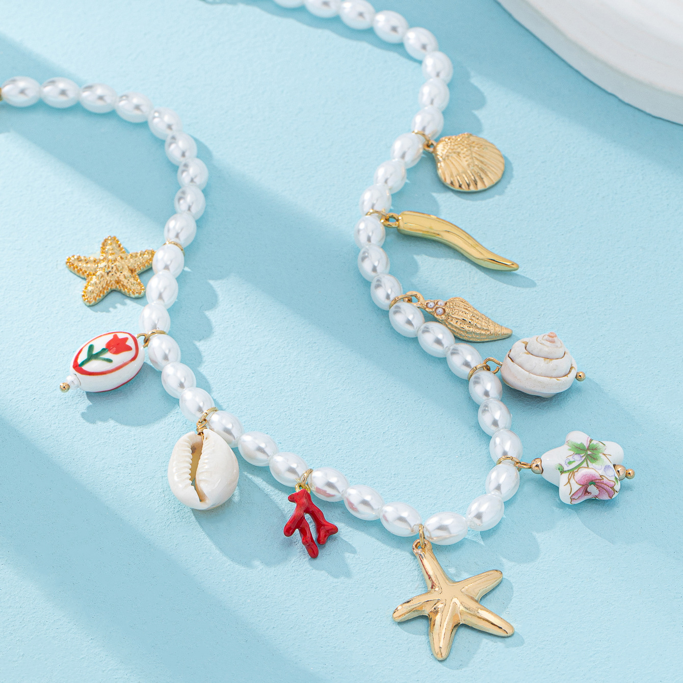 Qingdao Daiwei Accessories Clock Cherry Heart Pendant Necklace Summer Seaside Beach Cute Sweet Style Necklace