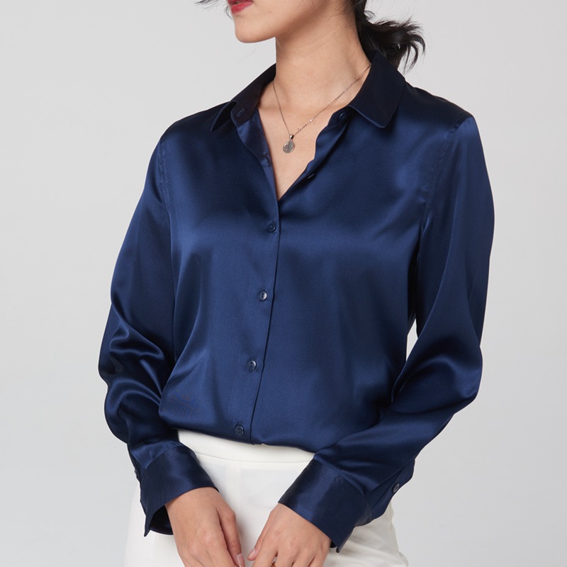 Mulberry silk long-sleeved shirt for women 2026 spring/autumn professional contrasting color commuter shirt slim fit square collar top