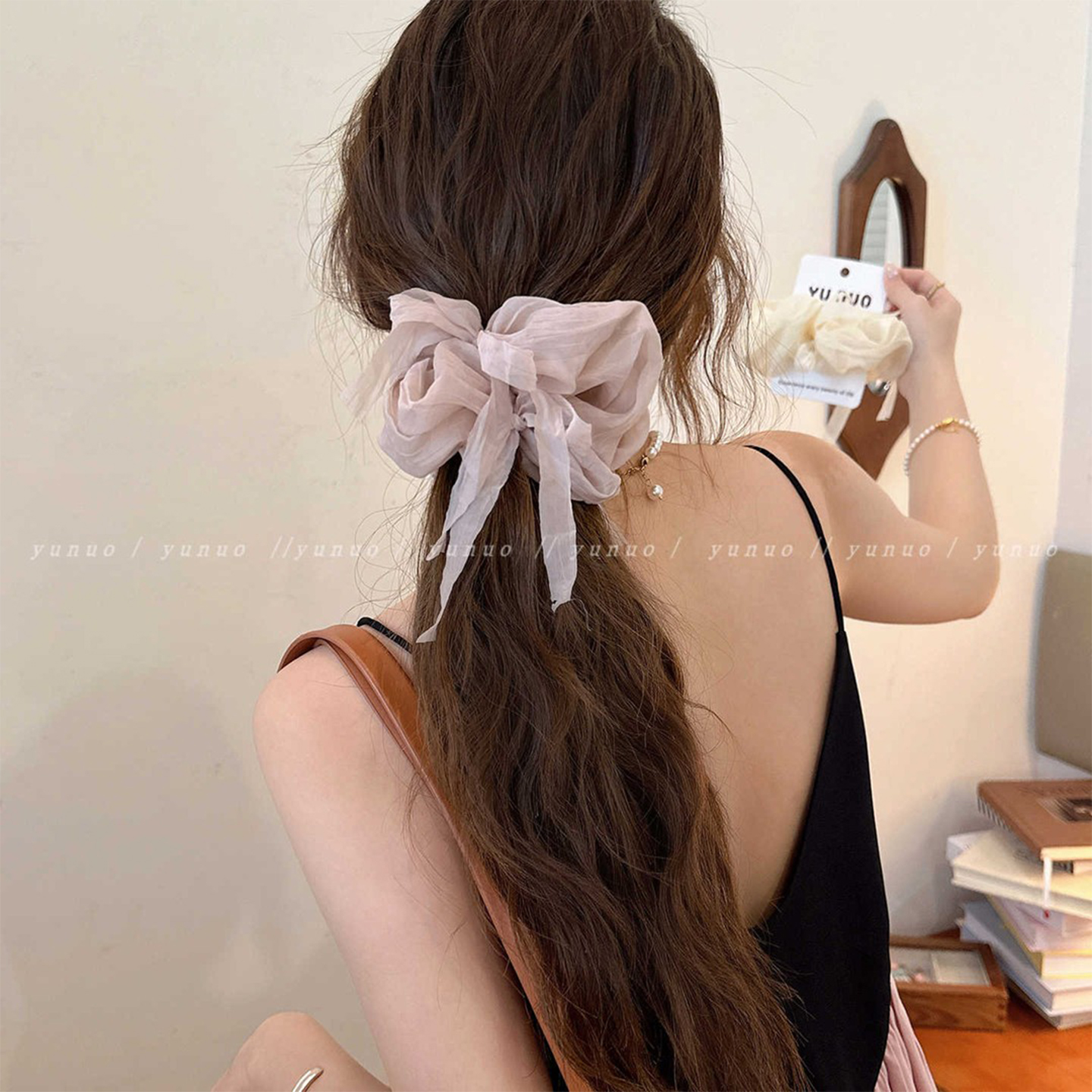 Bow large hair scrunchie for women simple high elastic hair tie ponytail bun hair tie