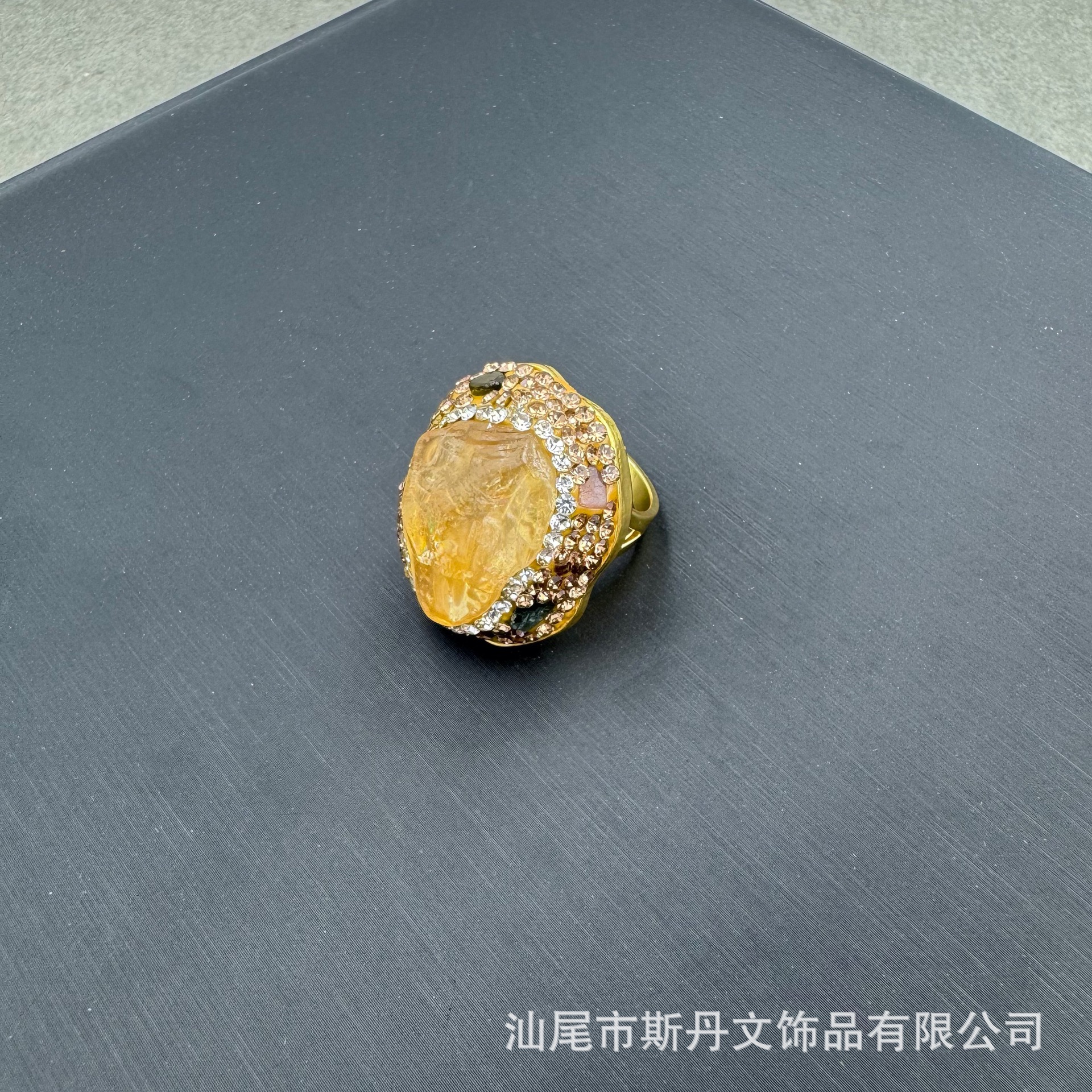 New Natural Raw Gemstone Amazonite Ring Citrine Raw Stone Inlay Ring