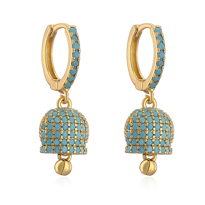 HECHENG Jewelry Copper Inlaid Colorful Diamond Bell Earrings Unique Small Bell Bell-Shaped Earrings