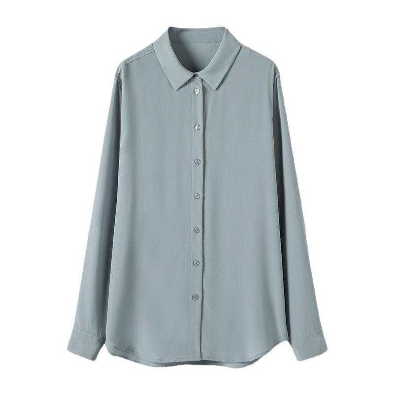 2026 Summer New Mulberry Silk Blouse for Women Long Sleeve Cardigan Shirt White Commute Square Collar Top