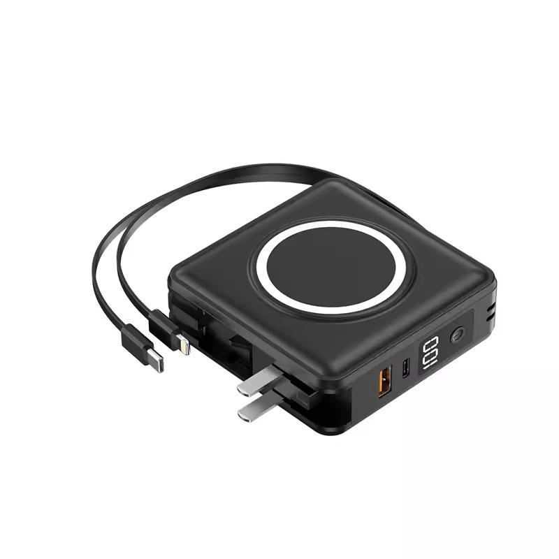 All-in-one plug fast charging wireless magnetic charging power bank PD20W dual cable 15000MA