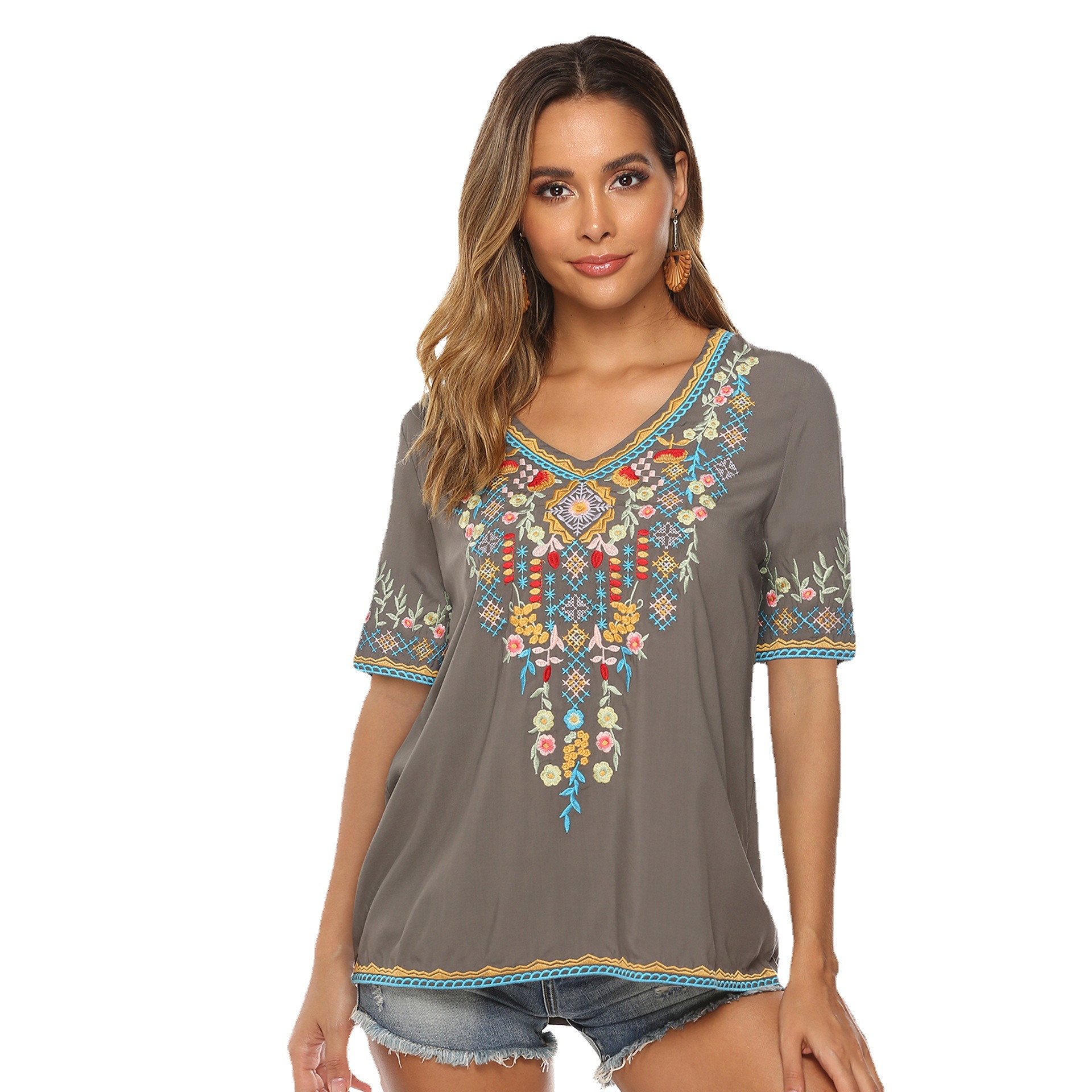 Women's embroidered women's new embroidered top
