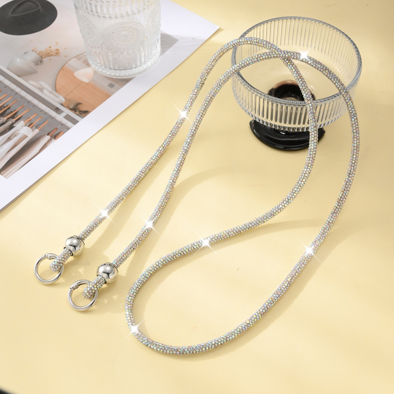 Beaded Rhinestone Crossbody Chain Luxury Diamond Long Phone Lanyard Bag Single Shoulder Chain