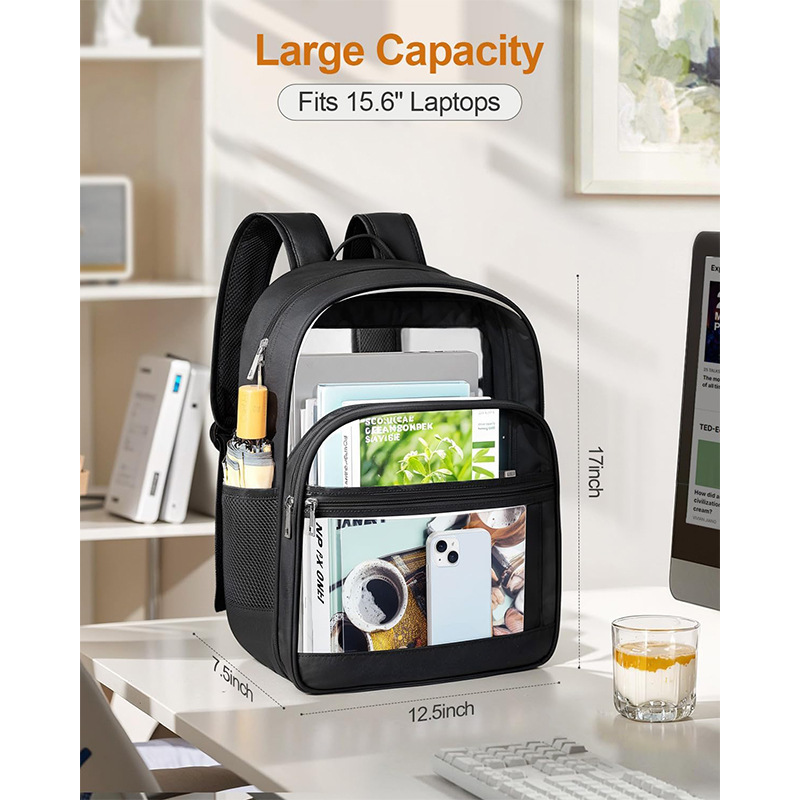 New Transparent Backpack Durable Transparent School Bag PVC Transparent Backpack with Reinforced Straps Large Capacity Clear Bag
