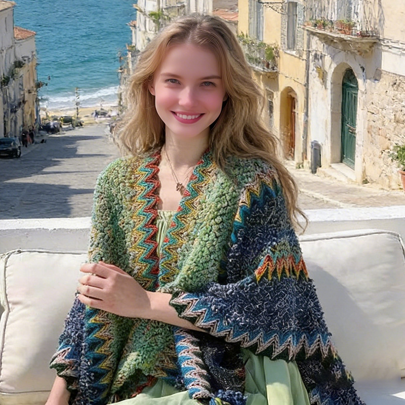 Deer velvet shawl ethnic style travel cape shawl women new Yunnan Lijiang knitted cape warm