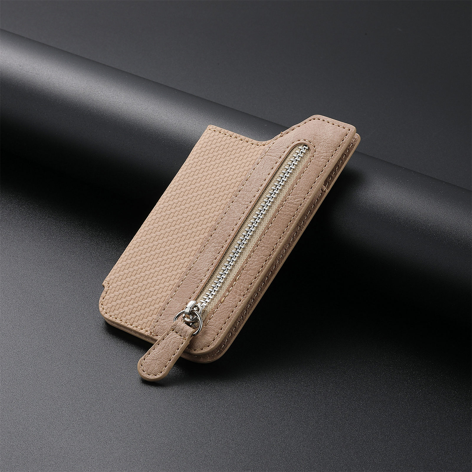 Phone card case card holder left-right flip multi-card slot zipper phone bag back sticker card case