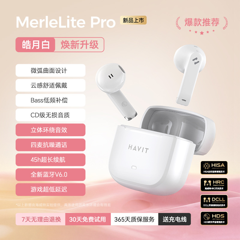 HAVIT Large Capacity Bluetooth Earphones Semi-in-ear Call Noise Cancellation Ultra-long Battery Life Game Low Latency