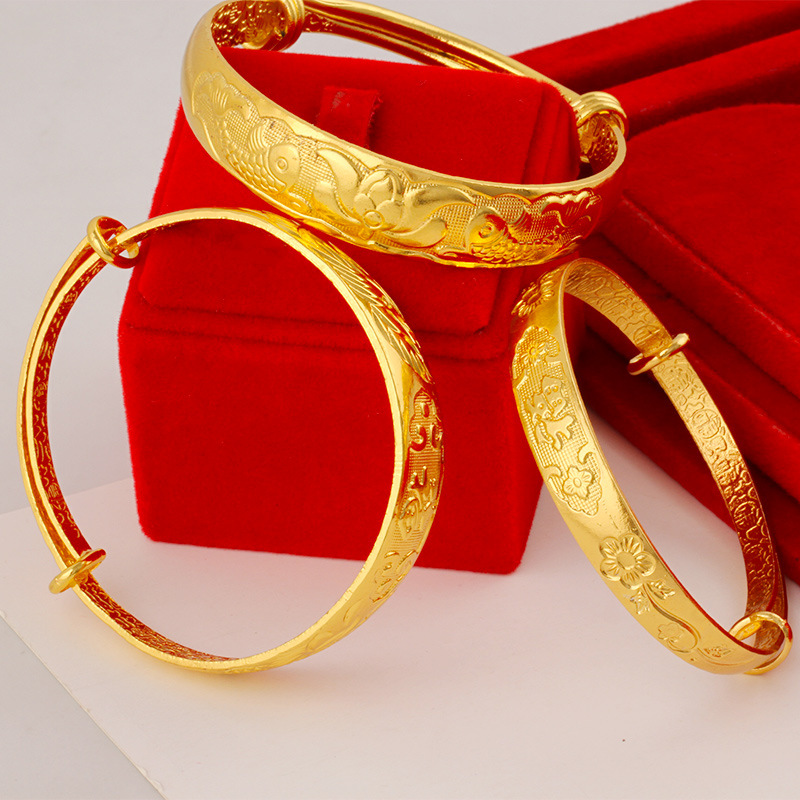 Gold-plated bracelet women 18K imitation gold push-pull bracelet dragon phoenix blessing phoenix tail street vendor ten yuan style