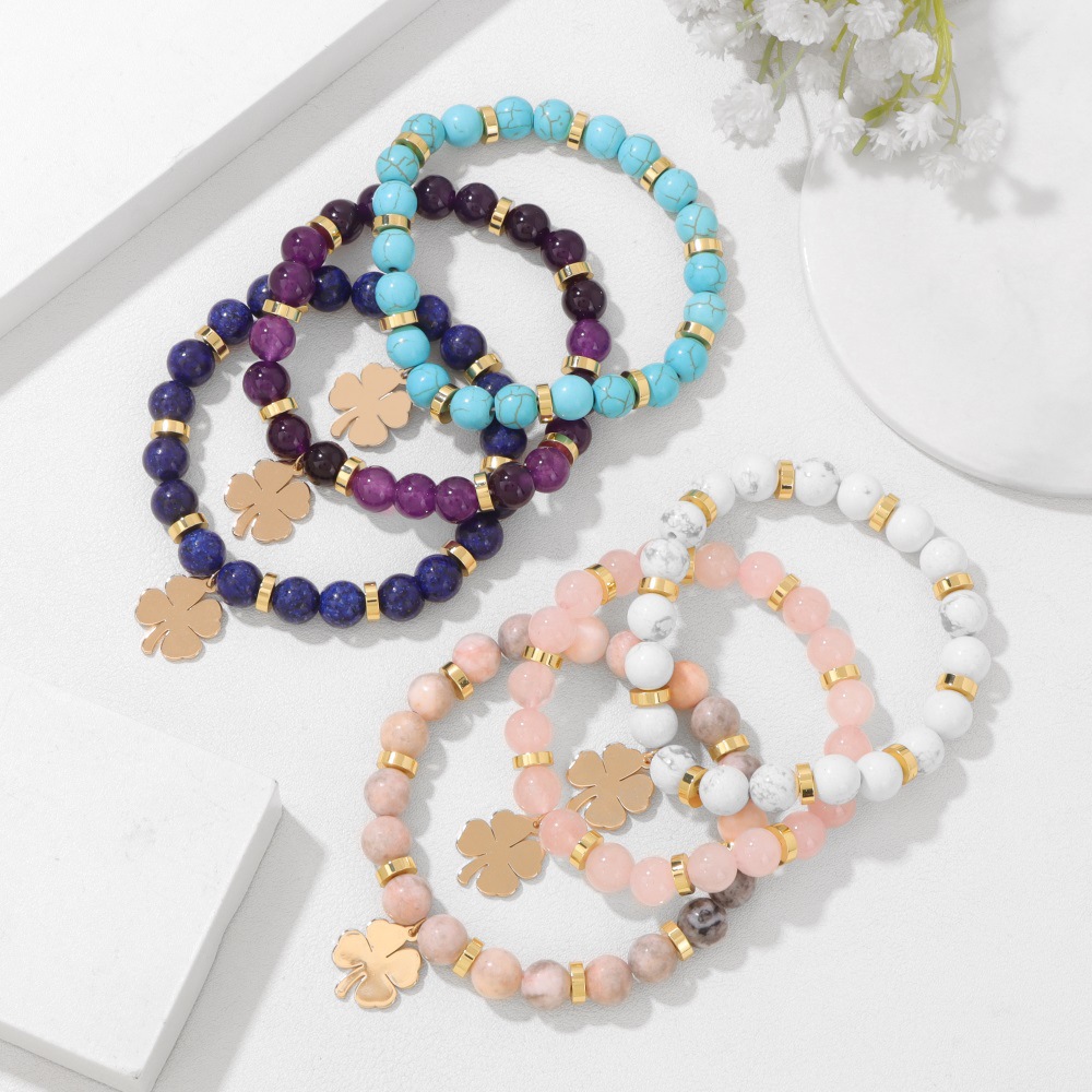 Stainless steel leaf pendant bracelet for women K gold spacer unisex bracelet elastic rope bracelet