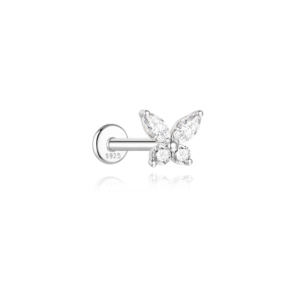 S925 sterling silver spliced moissanite flat head threaded cartilage ear stud ear bone stud ear piercing ear stud