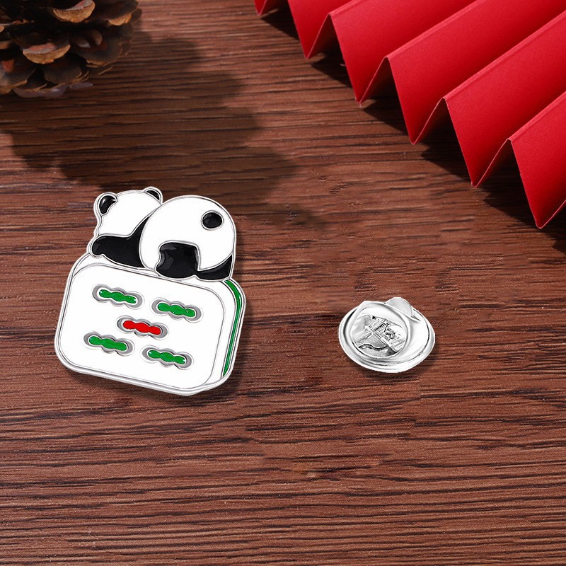 Chinese Style Panda Brooch Cute Animal Bag Badge Clothing Bag Accessory Bamboo Giant Panda Chain Lapel Pin