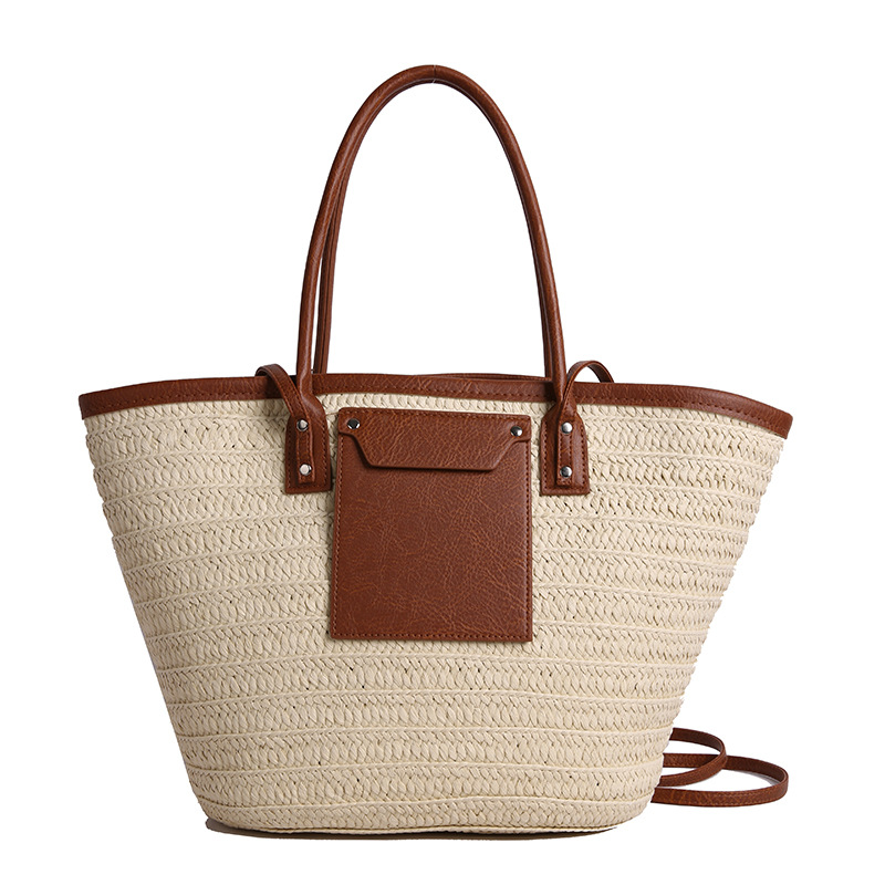 Beach Vacation Straw Bag 2025 Spring New Large-Capacity Casual Woven Bag Work Commute Single-Shoulder Tote Bag