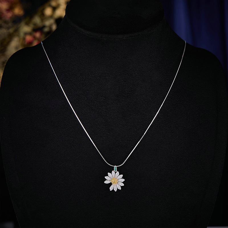 Zircon-Inlaid Daisy Sunflower Earrings Necklace Ring Jewelry Set Niche Clavicle Chain for Women