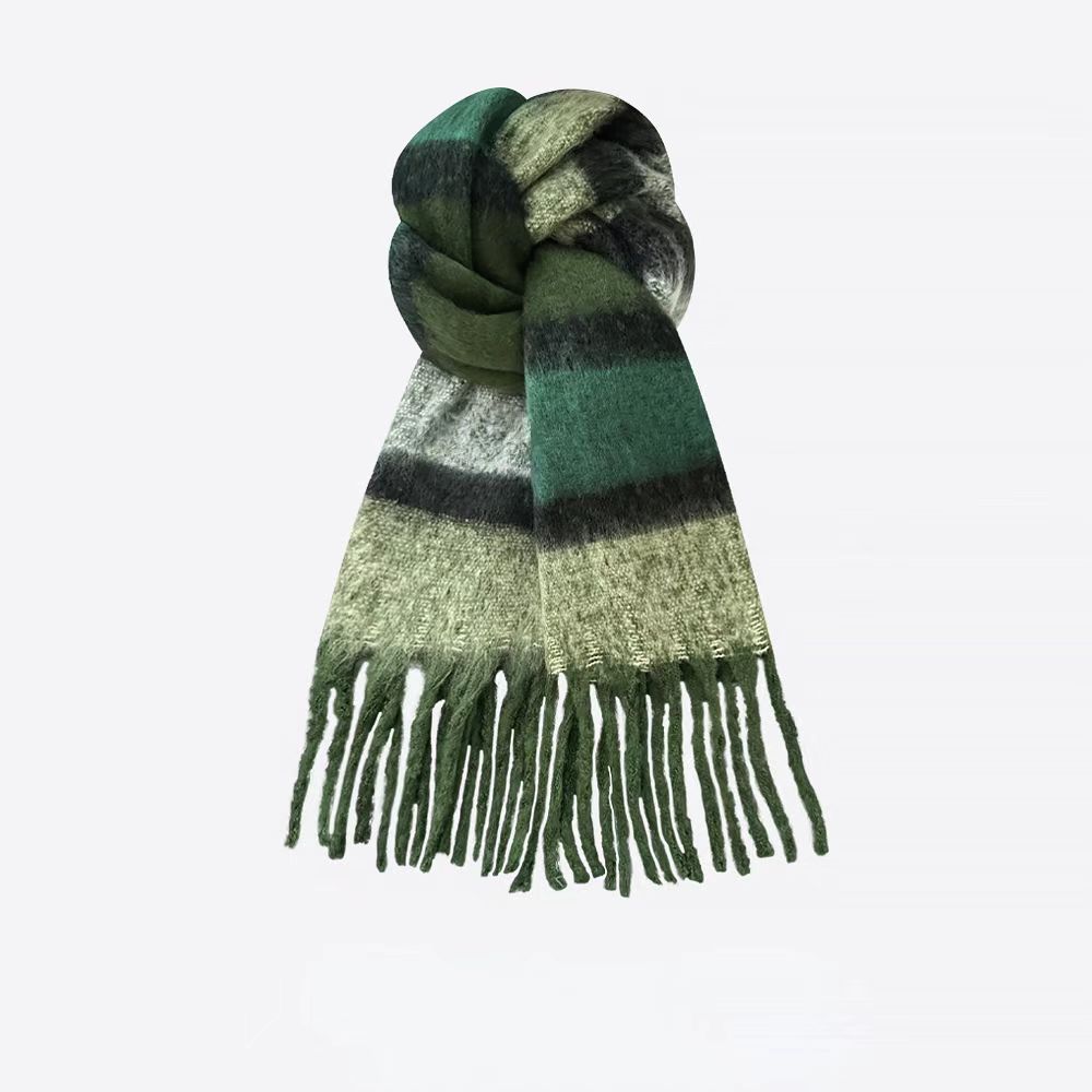 Green plaid striped scarf women autumn and winter warm shawl neck scarf