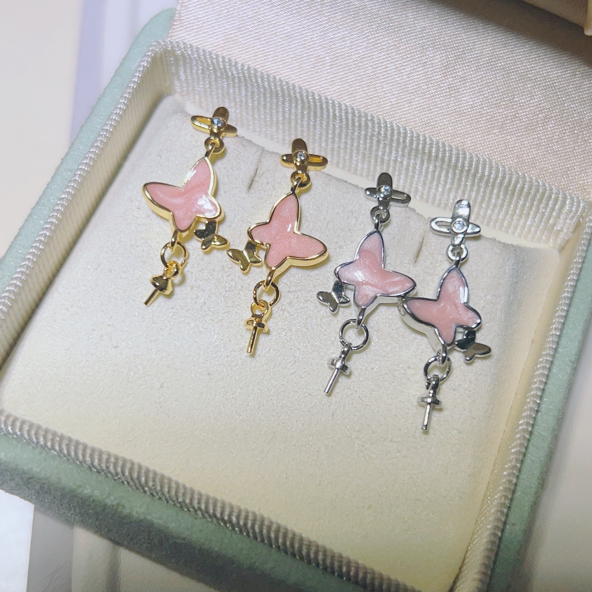 金色托（不含珠） · P1367粉滴油蝴蝶
