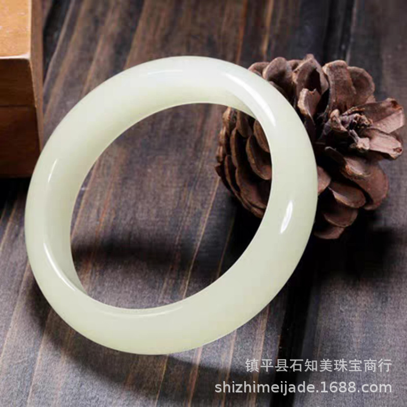 Xinjiang Outer Mongolia Material Tianyu Bracelet Green White Jade Flat Bar Woman High Imitation Jade Jade Bracelet Live Broadcast