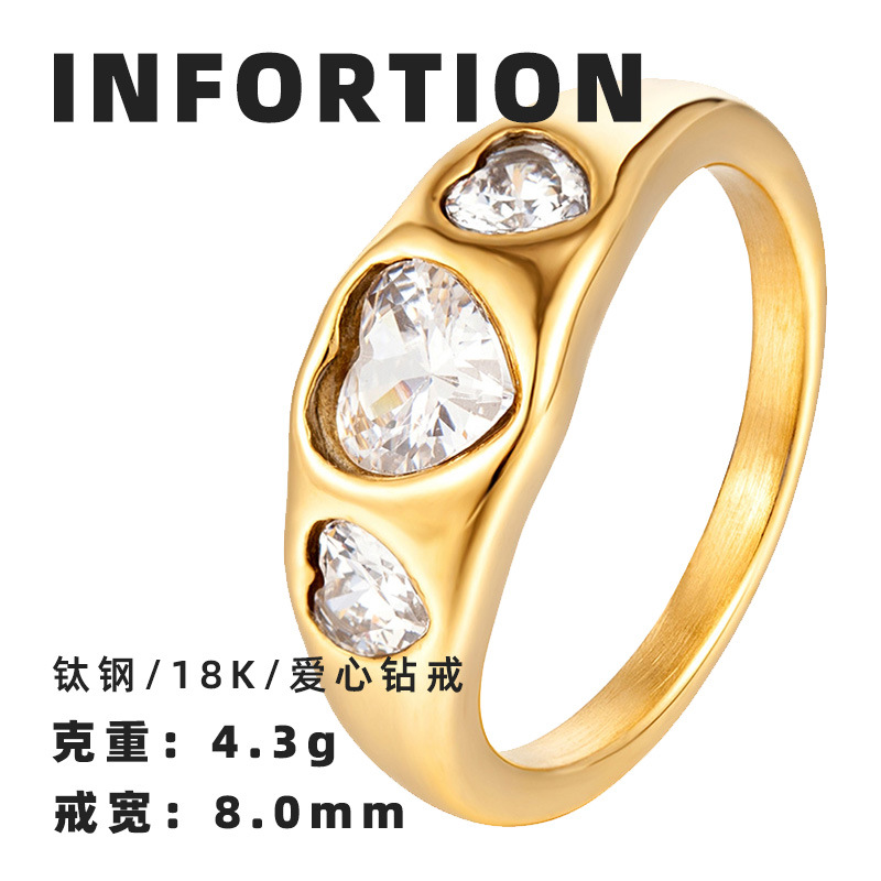 Love Zirconia Ring for Women, Niche Ring, Titanium Steel Electroplated 18K Gold Jewelry