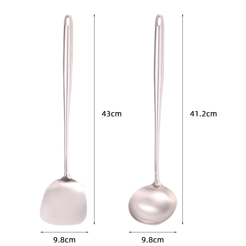 Stainless steel wok spatula, frying spatula, spatula, spoon, full steel extended handle, chef household cooking utensils, anti-scald wok spatula set