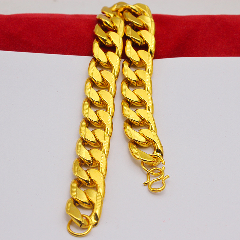 6/9/12mm men's and women's gold bracelet alloy gold-plated NK bracelet flat bold side Cuban bracelet long-lasting non-fading
