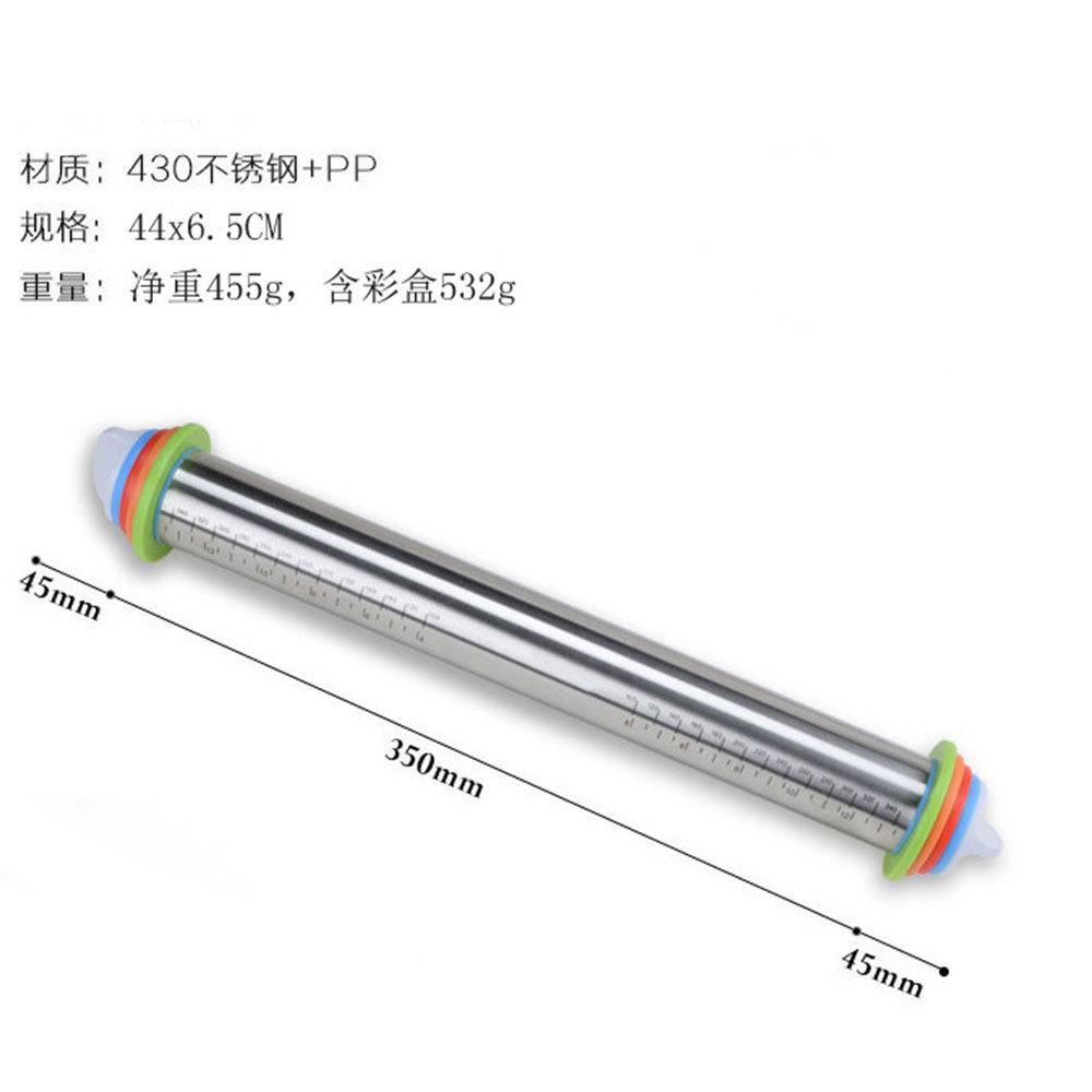 Household Adjustable Stainless Steel Rolling Pin Thickness Scale Dough Skin Kneading Tool Plastic