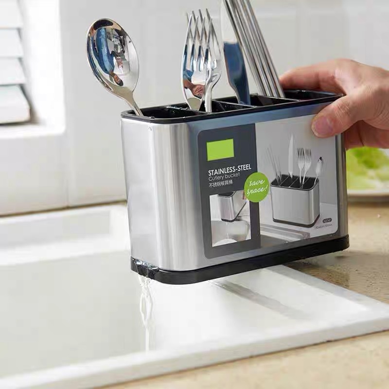 Cutlery Organizer Divided Chopstick Holder Stainless Steel Chopstick Spoon Divider Drainable Kitchen Storage Rack Knife Fork Storage