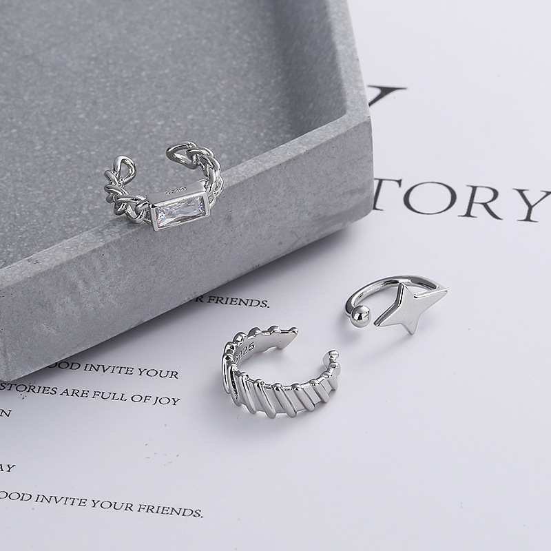 Stacking Star Ear Clip Japanese Small Square Diamond Twist Chain No Piercing Ear Cuff Earring for Women
