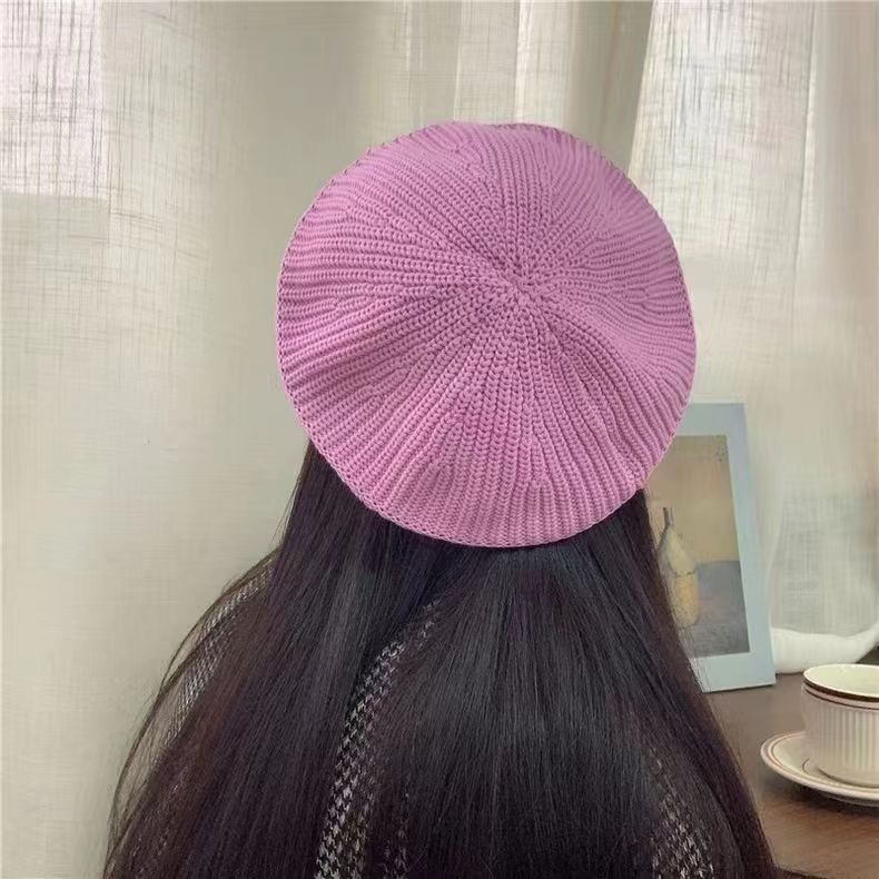 Knitted wool autumn and winter beret women painter patch hat large brim wind commuting
