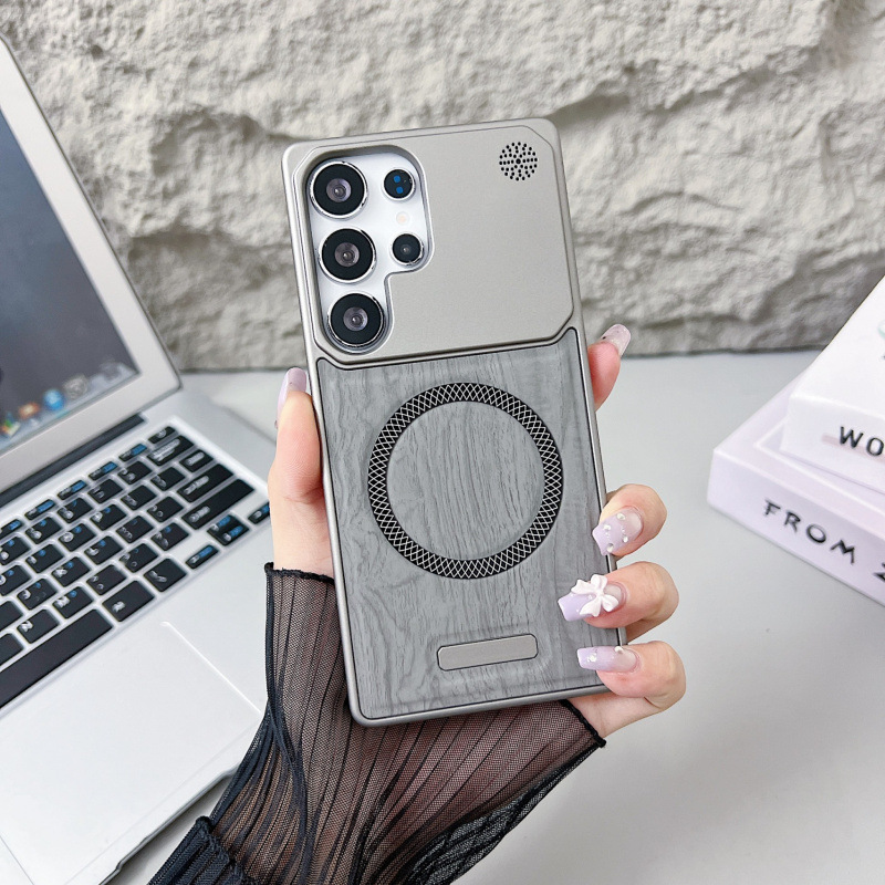 Suitable for Samsung S25Ultra Mobile Phone Case, Magnetic Wood Grain Two-In-One Half-Pack Anti-Fall S23U Protective Case S24U