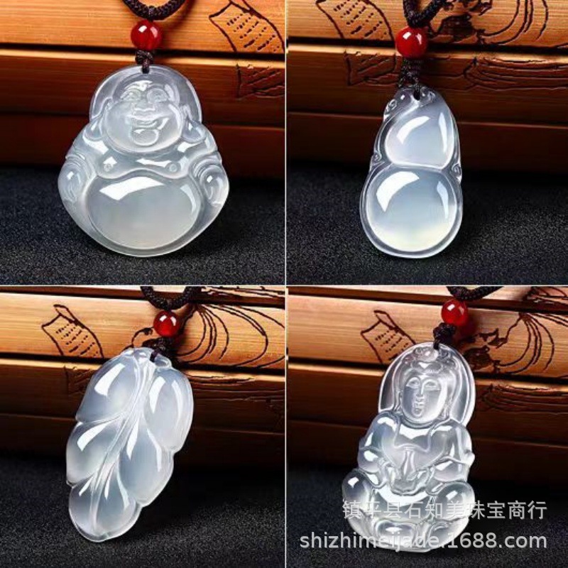 Ice Seed White Chalcedony Maitreya Buddha Jade Pendant Men Women Peace Button Agate Pixiu Multi Pendant