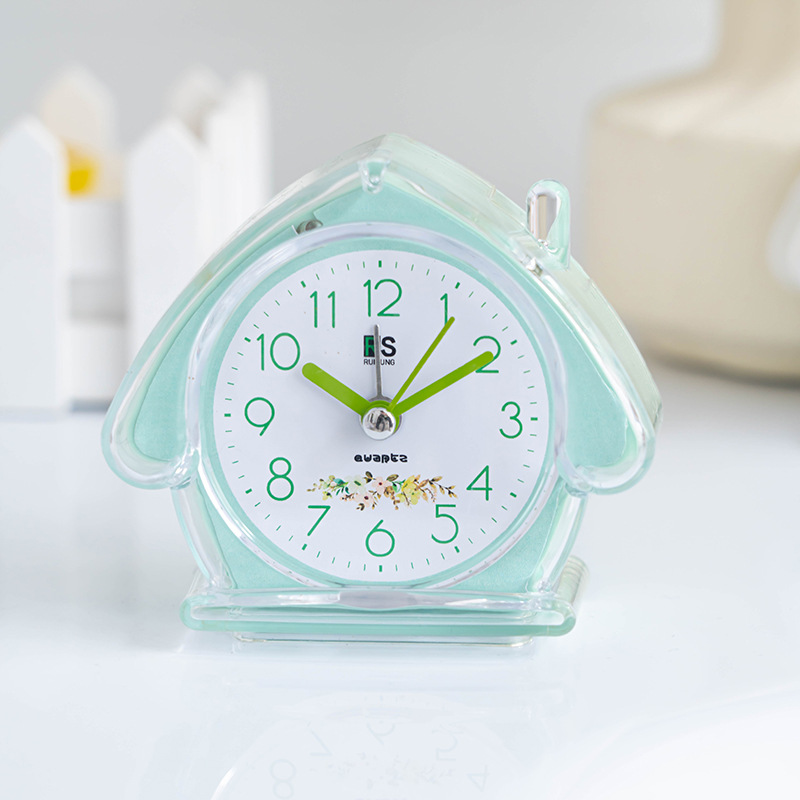 Simple plastic alarm clock student with light candy color house clock clear portable alarm clock