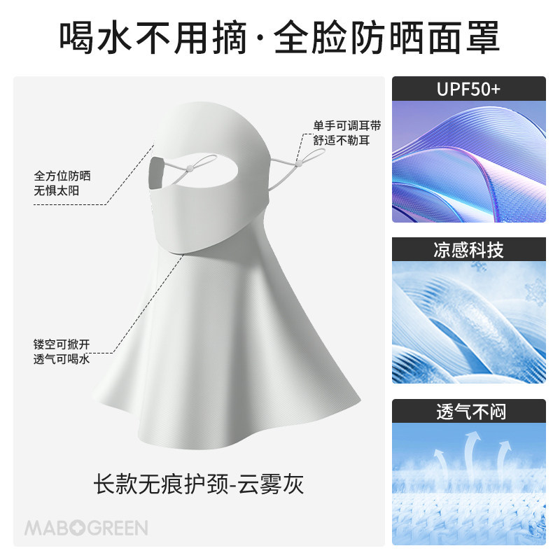 Drinkable Sun Protection Face Mask for Women UV Protection Facekini 6 New Neck Integrated Ice Silk Mask