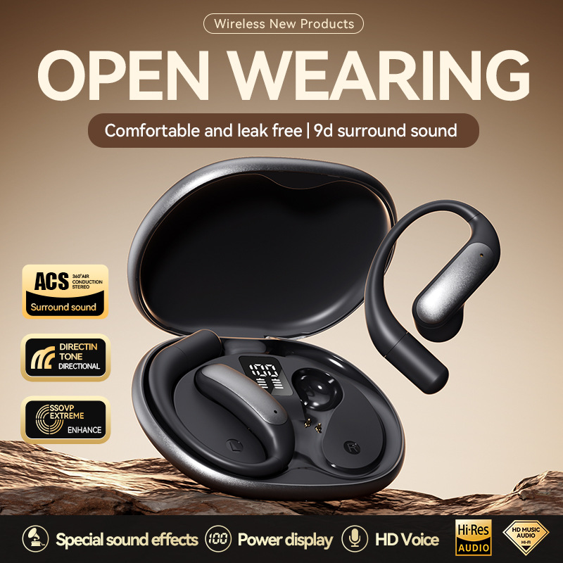 2026 New Bluetooth Earphones Open Earphones Wireless Private Mold Ultra-Long Battery Life Digital Display Hanging Ear Bluetooth Earphones
