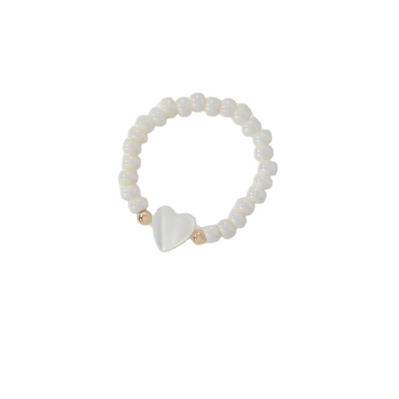 Rongshang Handmade Beaded Ring White Rice Bead Shell Love Heart Five-Pointed Star Ring for Women Accessory