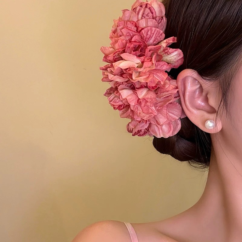 Super fairy faux flower tassel hair clip for women vacation style accessory Hanfu cheongsam side clip bun hair accessory