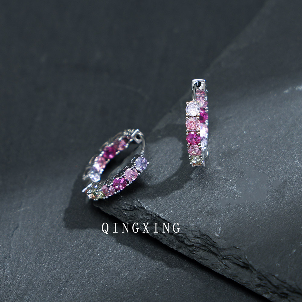 Red Corundum Spinel Zirconia Earrings Synthetic Colorful Gemstone Light Blue Topaz Circle Ear Cuff Women's