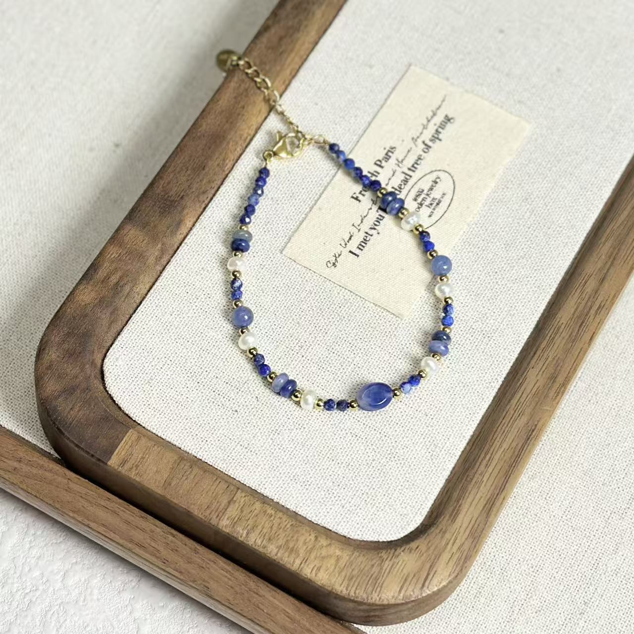 New Chinese Style Ethnic Lapis Lazuli Freshwater Pearl Bracelet Dunhuang Yellow Stone Red Agate Beaded Bracelet Titanium Steel