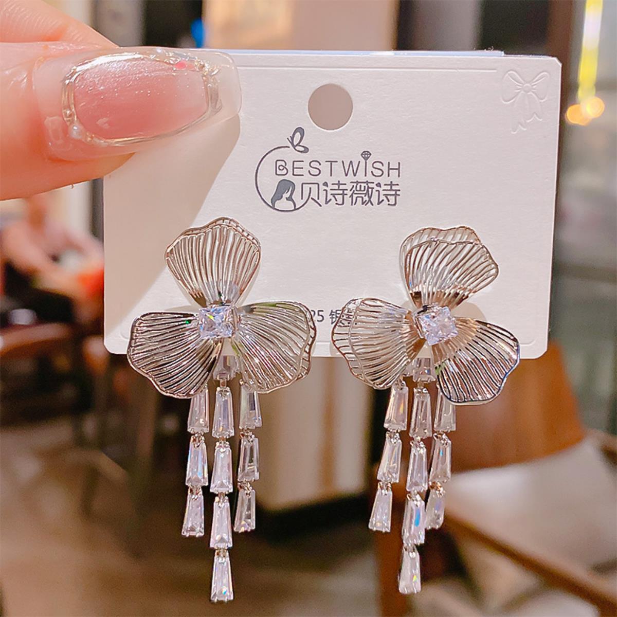 2026 flower collection real gold electroplated quality sweet zircon earrings, women's wind earring accessories