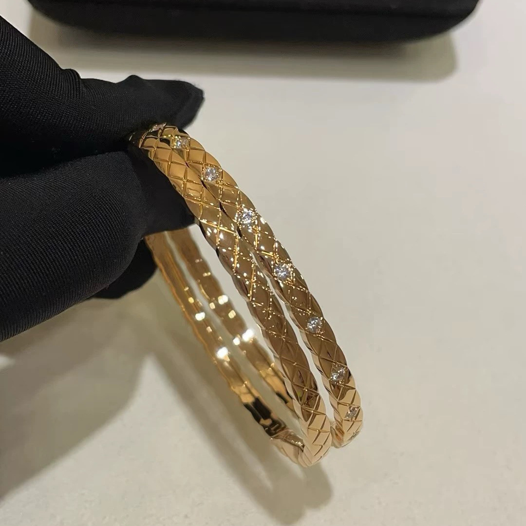 Small fragrance high version V gold coco diamond-encrusted full diamond couple bracelet simple bangle for women