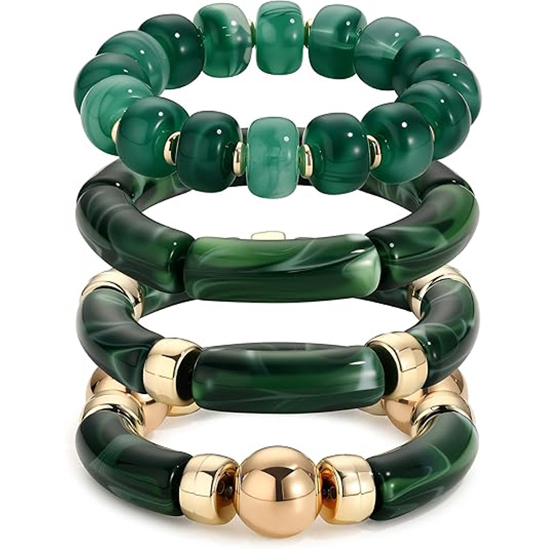 Acrylic Curved Tube Bracelet Marble Pattern Curved Bamboo Tube Elastic Bracelet Exaggerated Hand Jewelry