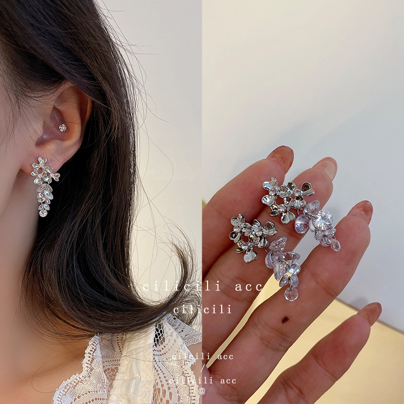 Silver needle earrings women long tassel earrings ear accessories