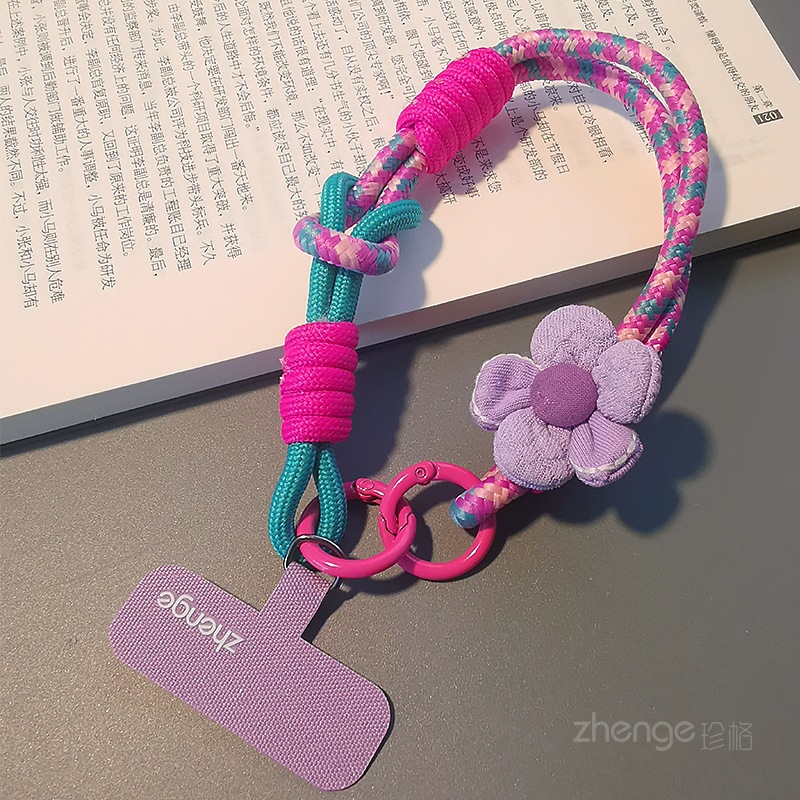 Flower phone strap women's wrist short thumb ring braided rope outdoor anti-loss travel climbing rope anti-theft hand strap