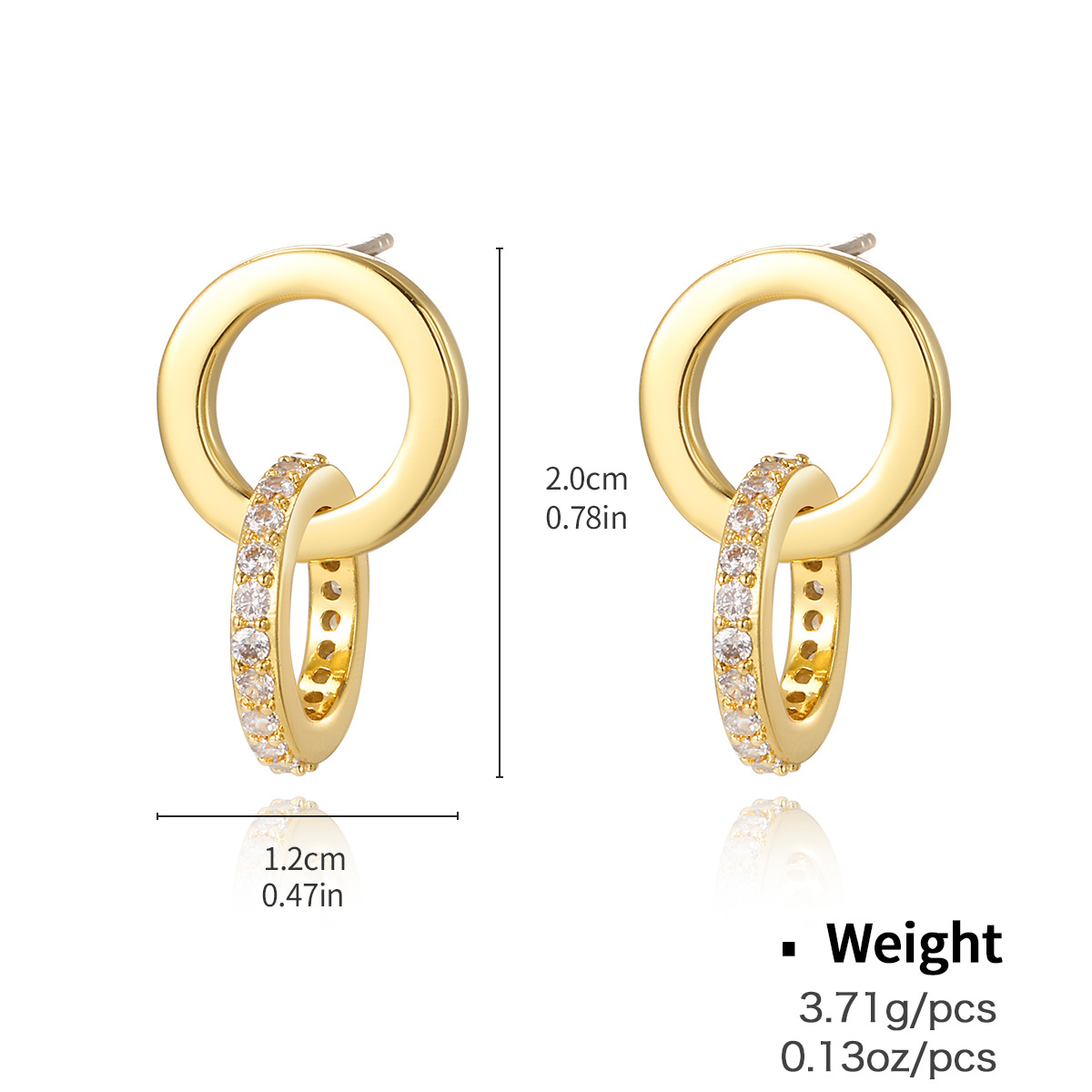 Kenjie copper zircon gold-plated silver needle earrings quality heart geometric earring treatment