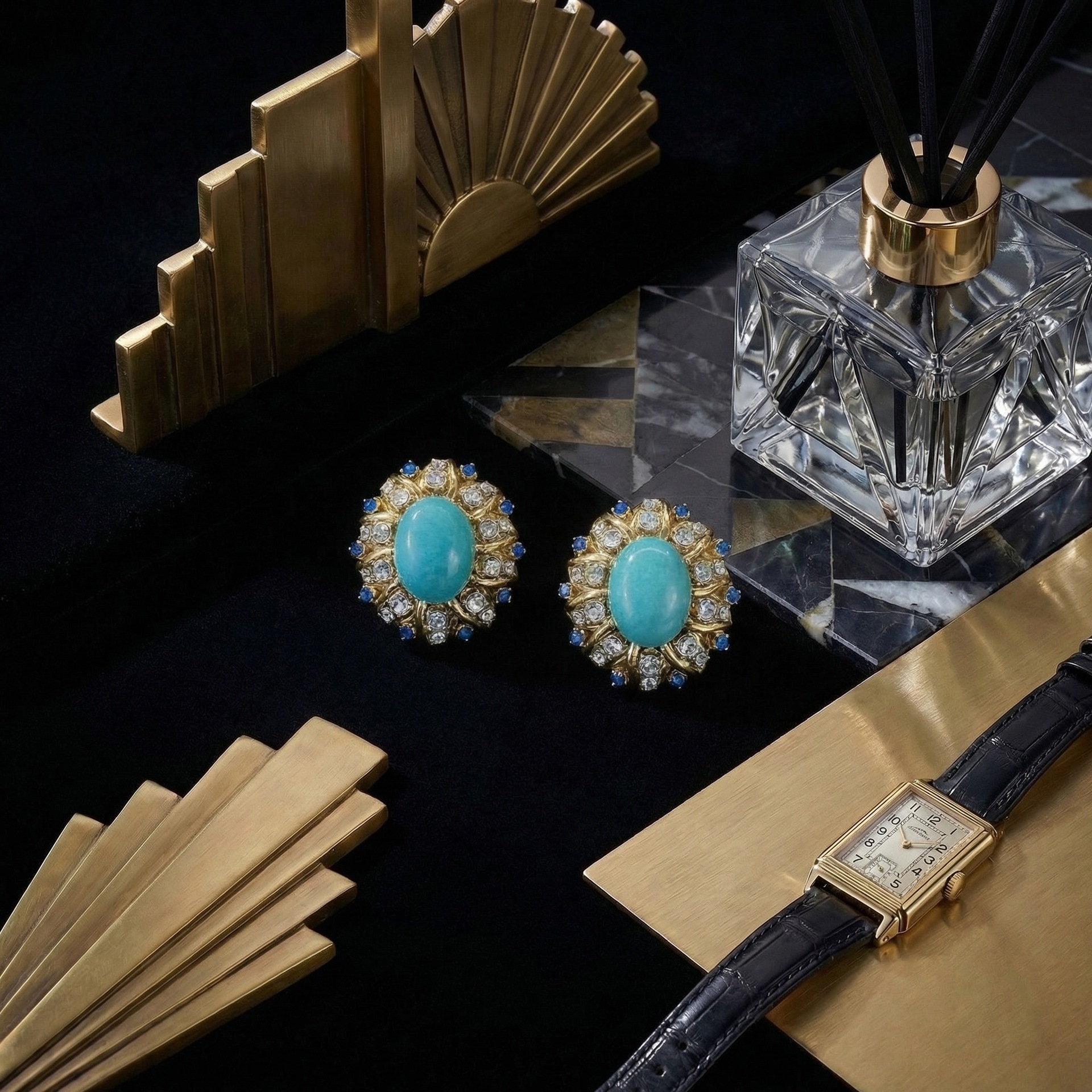 Qingdao vintage palace style natural stone sunflower set rhinestone accessories
