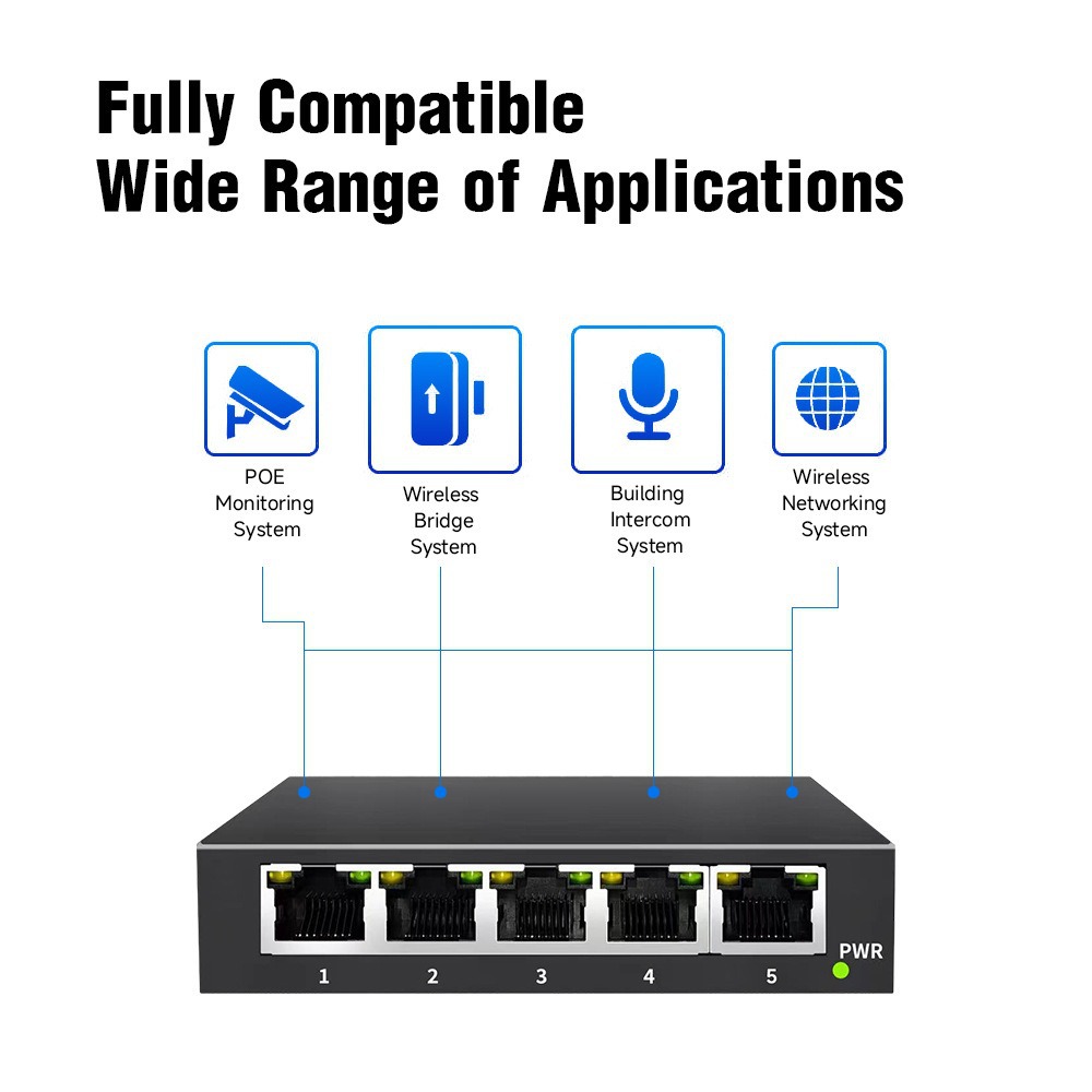 8-Port PoE Switch Gigabit Surveillance Dedicated 1-to-4 Network Switch RJ45 Hub Splitter