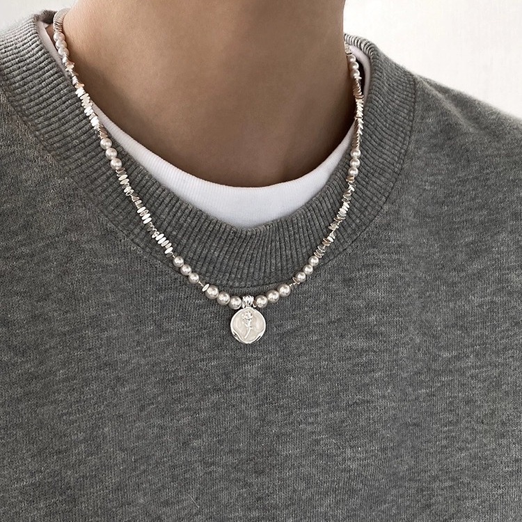 Yuanyou irregular crushed silver Shijia pearl necklace rose drop glaze collarbone chain