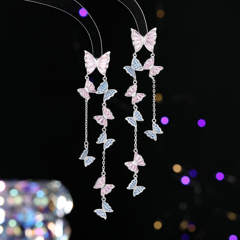 Heavy Craft Color Zircon Earrings Exaggerated Zircon Earrings for Women 925 Silver Needle Conch Earrings