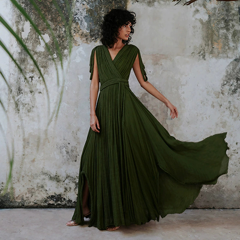 2024 New Spring Women Long Dress Tie Strap Off Shoulder Sexy Halter Loose Vacation Beach Dress