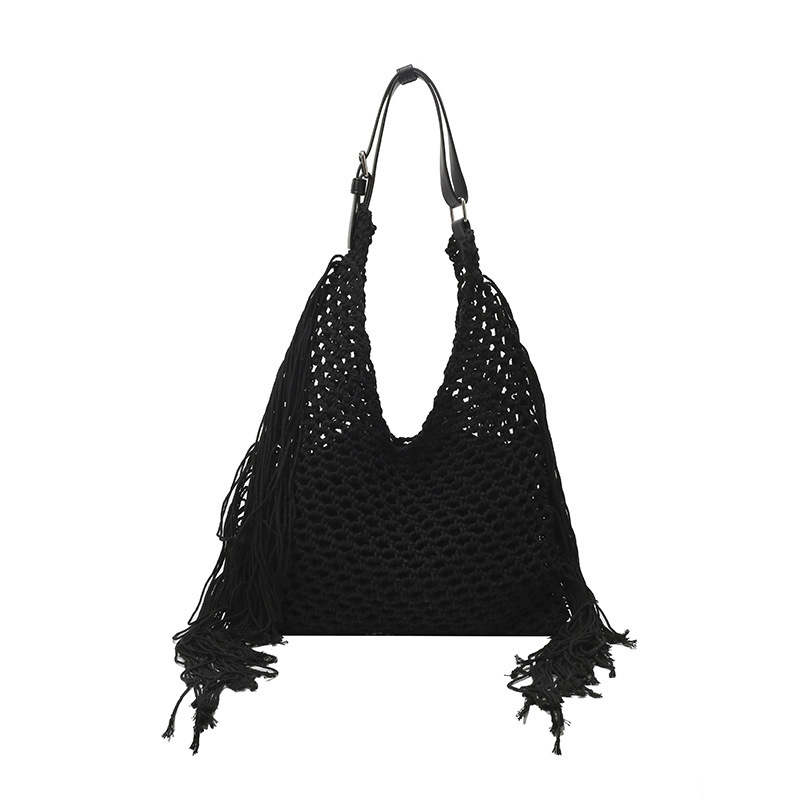 New Hollow Cotton Thread Handwoven Bag Women's Casual Single Shoulder Straw Bag Tote Bag Large Capacity Beach Bag